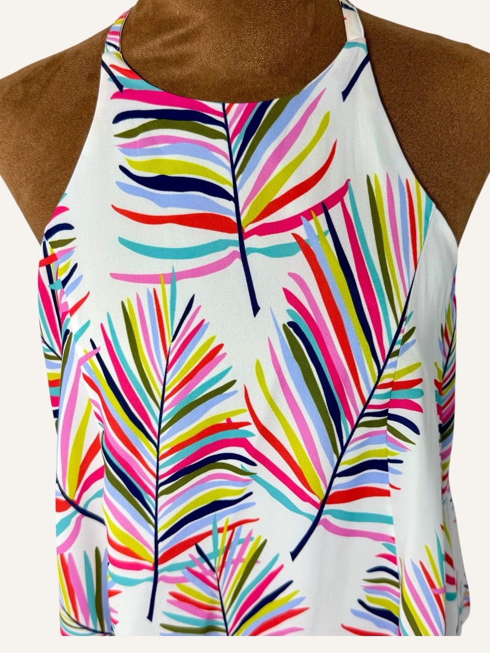 Colorful Tropical Palm Print High Neck Layered Tank Blouse Sleeveless Size S - Picture 7 of 12